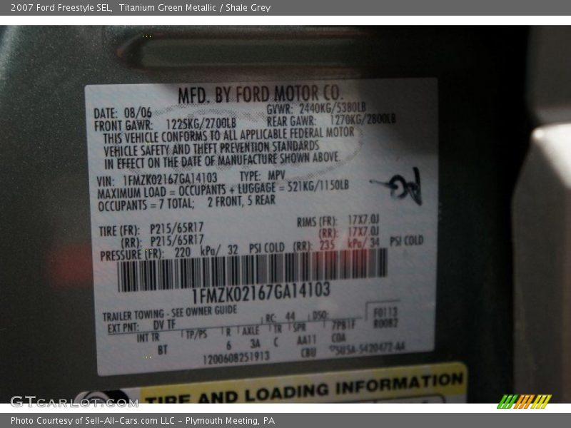 Titanium Green Metallic / Shale Grey 2007 Ford Freestyle SEL
