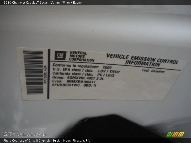 Summit White / Ebony 2010 Chevrolet Cobalt LT Sedan