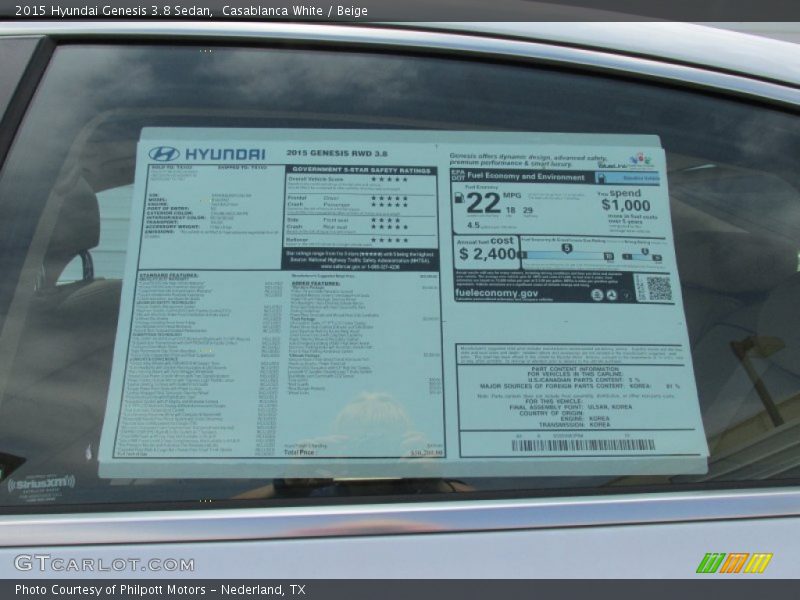 Casablanca White / Beige 2015 Hyundai Genesis 3.8 Sedan