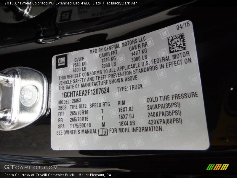 Black / Jet Black/Dark Ash 2015 Chevrolet Colorado WT Extended Cab 4WD