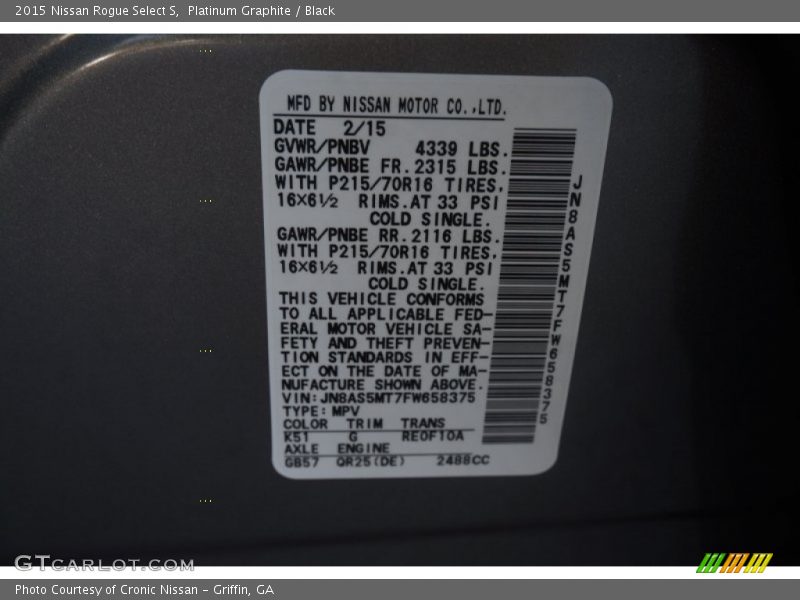 2015 Rogue Select S Platinum Graphite Color Code K51