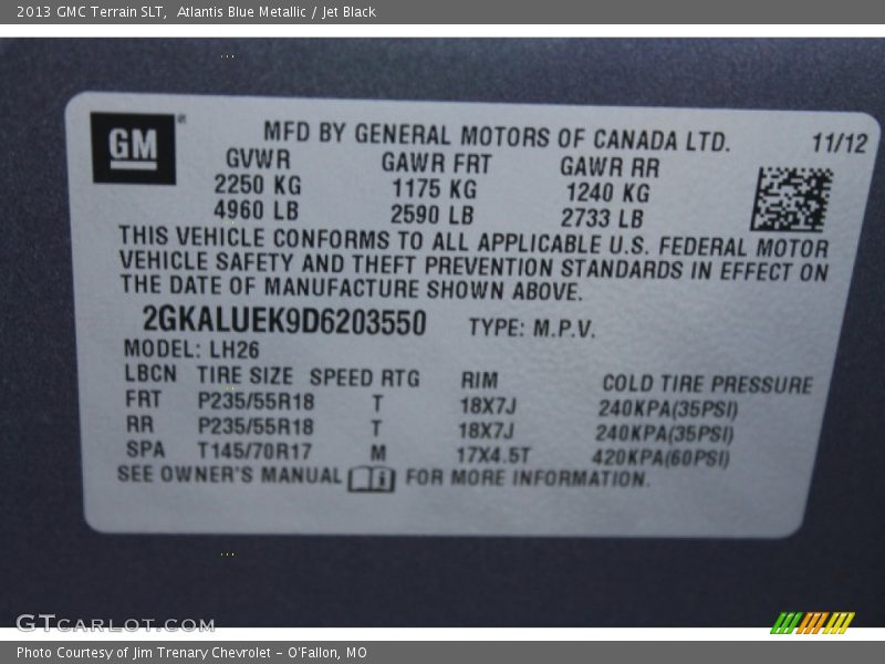 Atlantis Blue Metallic / Jet Black 2013 GMC Terrain SLT