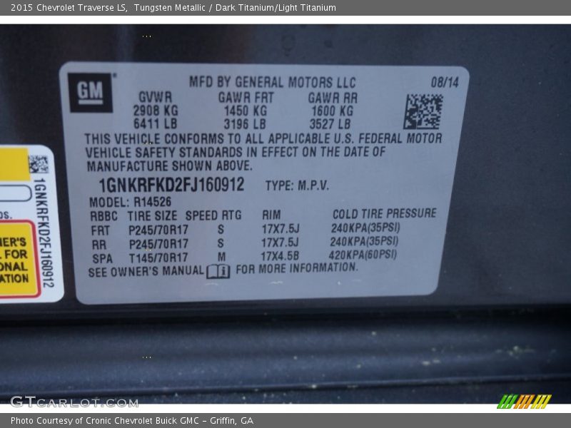 Tungsten Metallic / Dark Titanium/Light Titanium 2015 Chevrolet Traverse LS