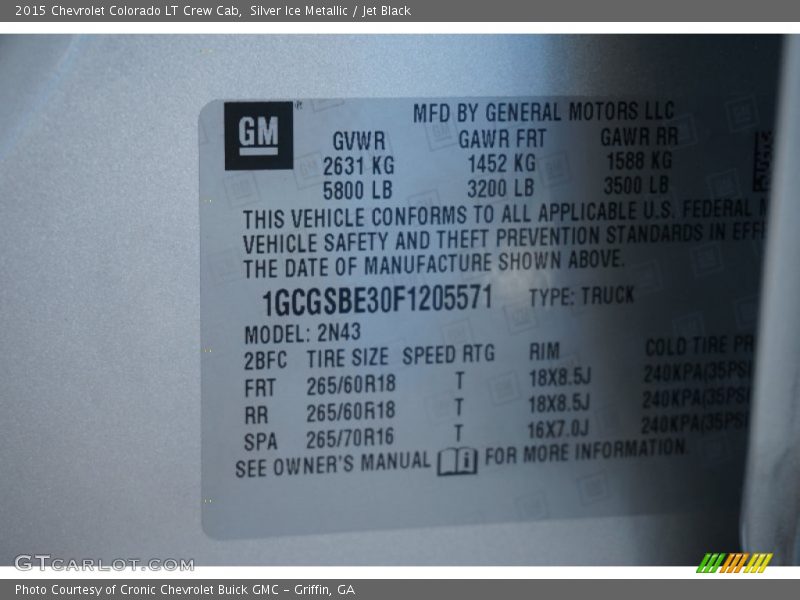 Silver Ice Metallic / Jet Black 2015 Chevrolet Colorado LT Crew Cab