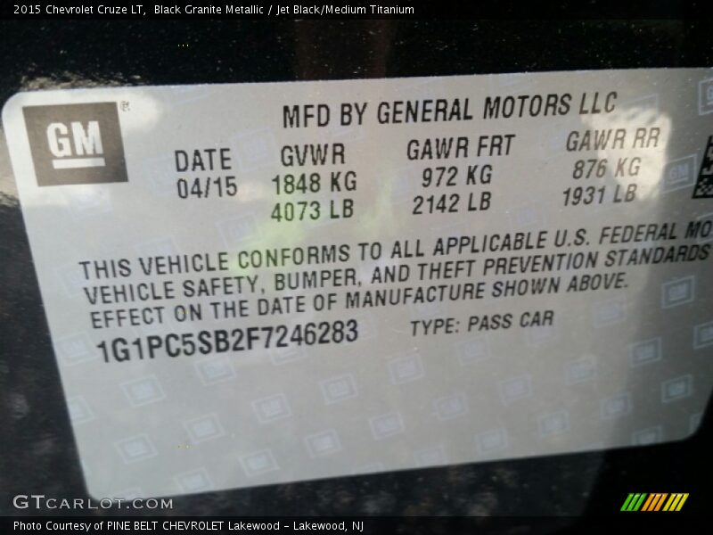 Black Granite Metallic / Jet Black/Medium Titanium 2015 Chevrolet Cruze LT