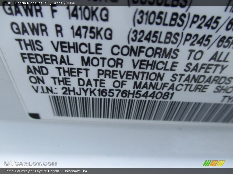 White / Olive 2006 Honda Ridgeline RTL