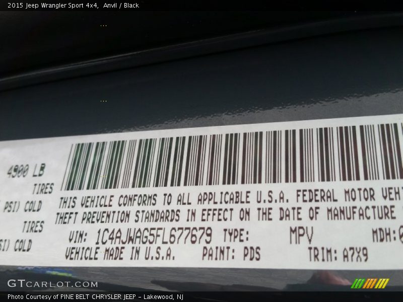 Anvil / Black 2015 Jeep Wrangler Sport 4x4