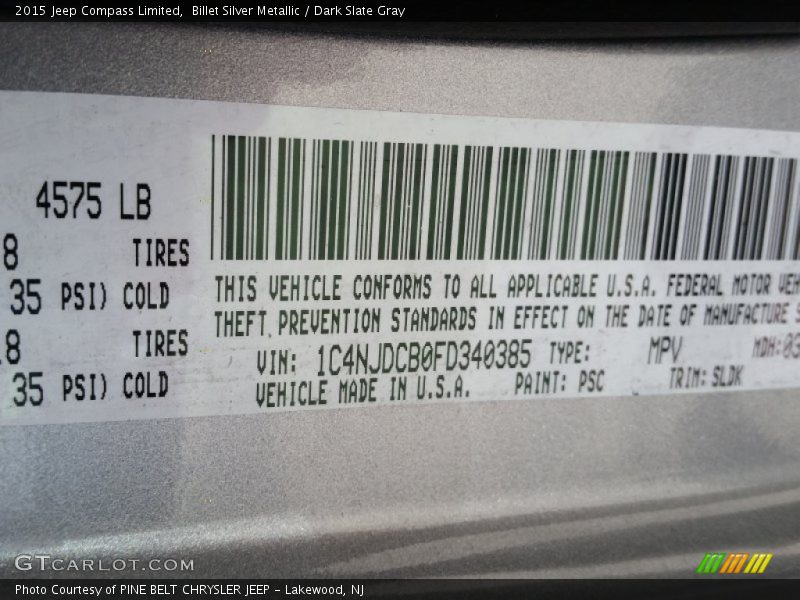 Billet Silver Metallic / Dark Slate Gray 2015 Jeep Compass Limited