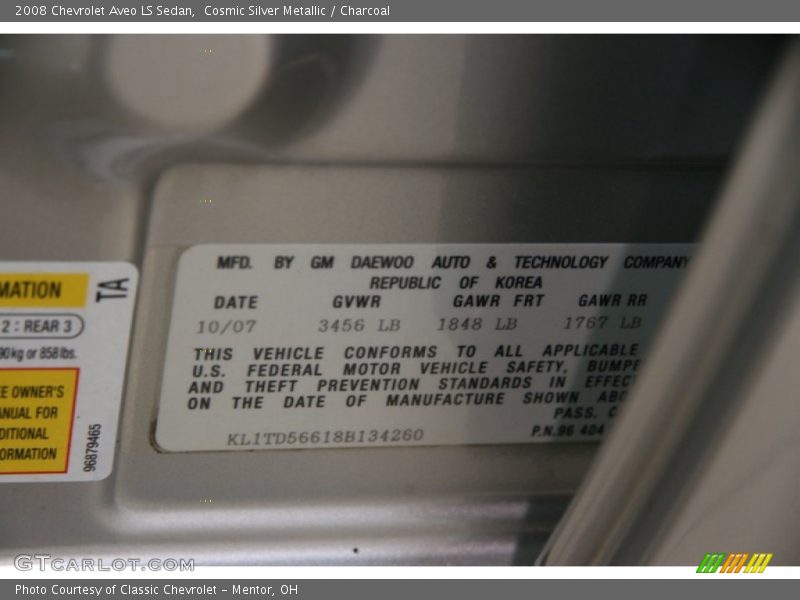 Cosmic Silver Metallic / Charcoal 2008 Chevrolet Aveo LS Sedan