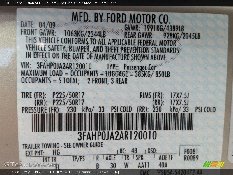 Brilliant Silver Metallic / Medium Light Stone 2010 Ford Fusion SEL