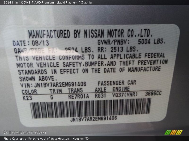 Liquid Platinum / Graphite 2014 Infiniti Q 50 3.7 AWD Premium
