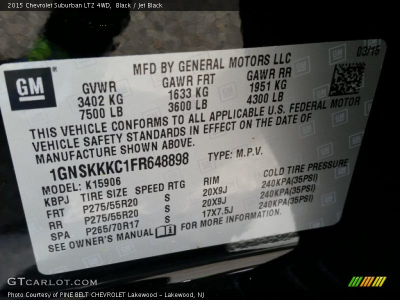 Black / Jet Black 2015 Chevrolet Suburban LTZ 4WD