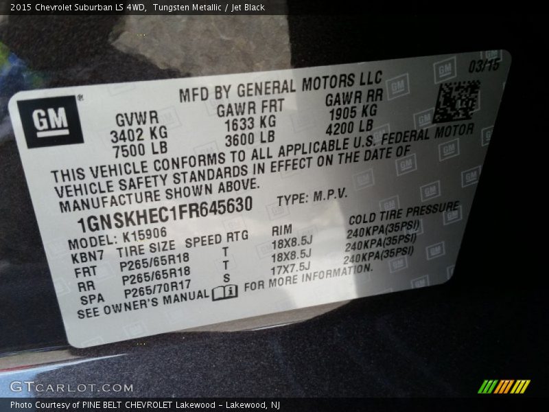 Tungsten Metallic / Jet Black 2015 Chevrolet Suburban LS 4WD