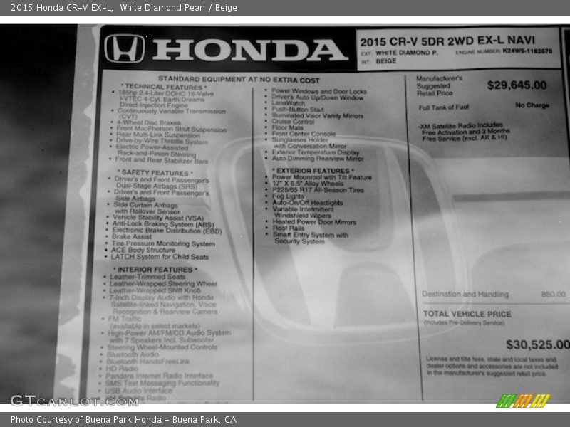 White Diamond Pearl / Beige 2015 Honda CR-V EX-L