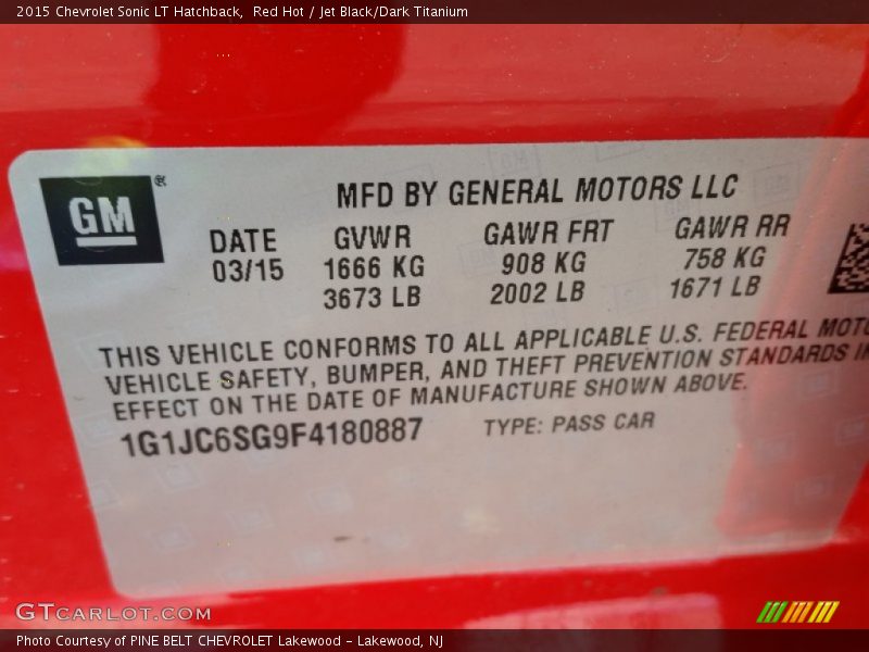 Red Hot / Jet Black/Dark Titanium 2015 Chevrolet Sonic LT Hatchback