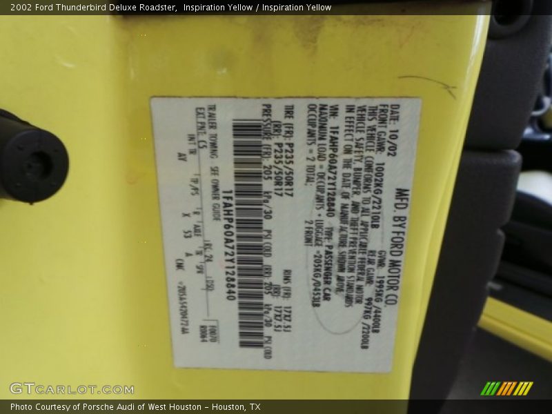 2002 Thunderbird Deluxe Roadster Inspiration Yellow Color Code C5