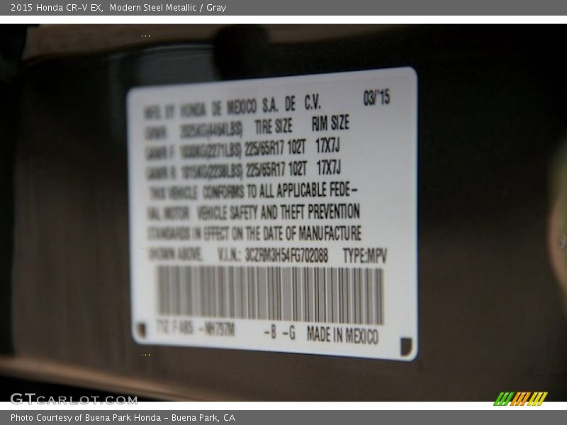 Modern Steel Metallic / Gray 2015 Honda CR-V EX