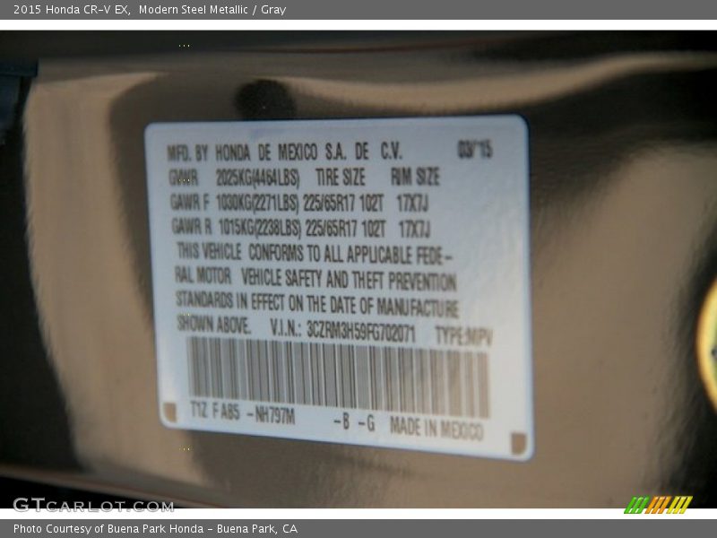 Modern Steel Metallic / Gray 2015 Honda CR-V EX