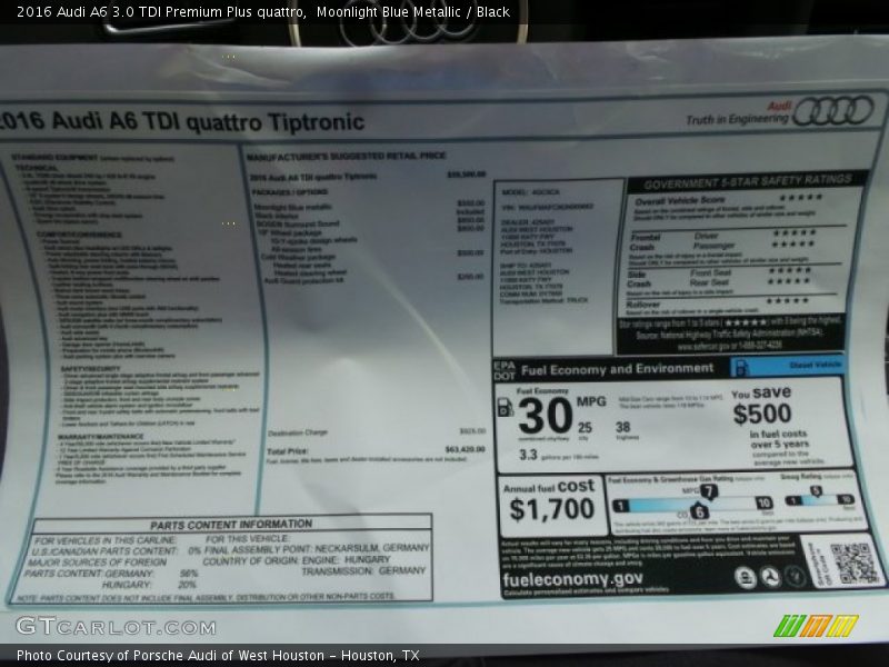  2016 A6 3.0 TDI Premium Plus quattro Window Sticker