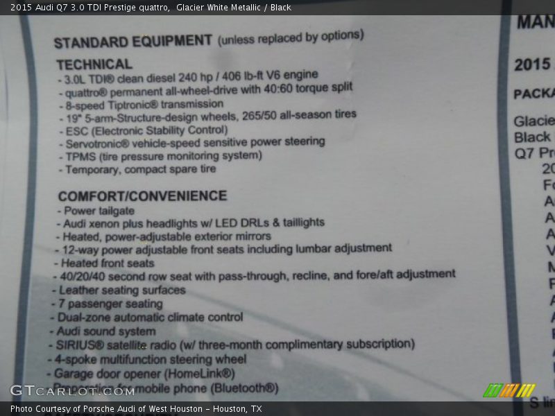 Glacier White Metallic / Black 2015 Audi Q7 3.0 TDI Prestige quattro