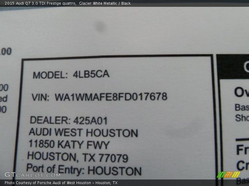 Glacier White Metallic / Black 2015 Audi Q7 3.0 TDI Prestige quattro