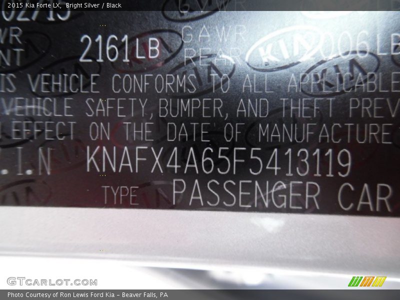 Bright Silver / Black 2015 Kia Forte LX