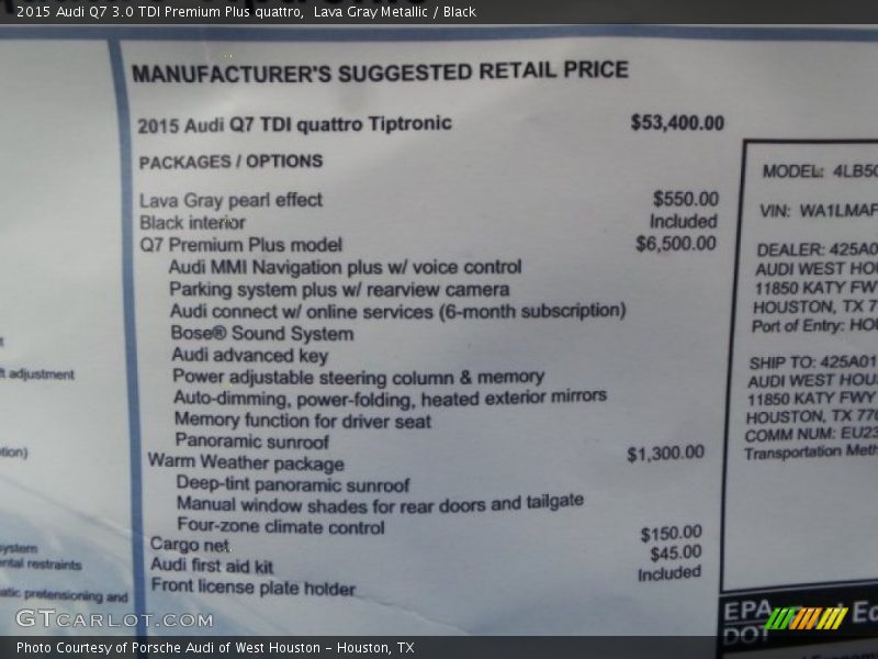 Lava Gray Metallic / Black 2015 Audi Q7 3.0 TDI Premium Plus quattro