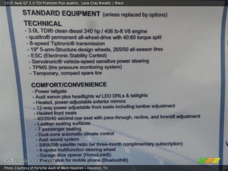 Lava Gray Metallic / Black 2015 Audi Q7 3.0 TDI Premium Plus quattro