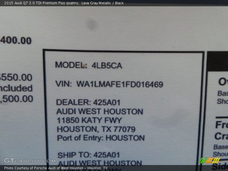 Lava Gray Metallic / Black 2015 Audi Q7 3.0 TDI Premium Plus quattro