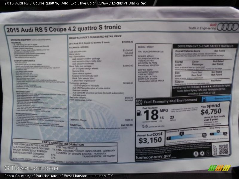  2015 RS 5 Coupe quattro Window Sticker