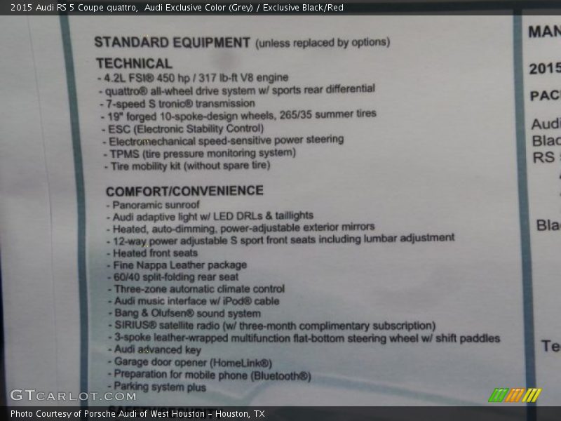  2015 RS 5 Coupe quattro Window Sticker