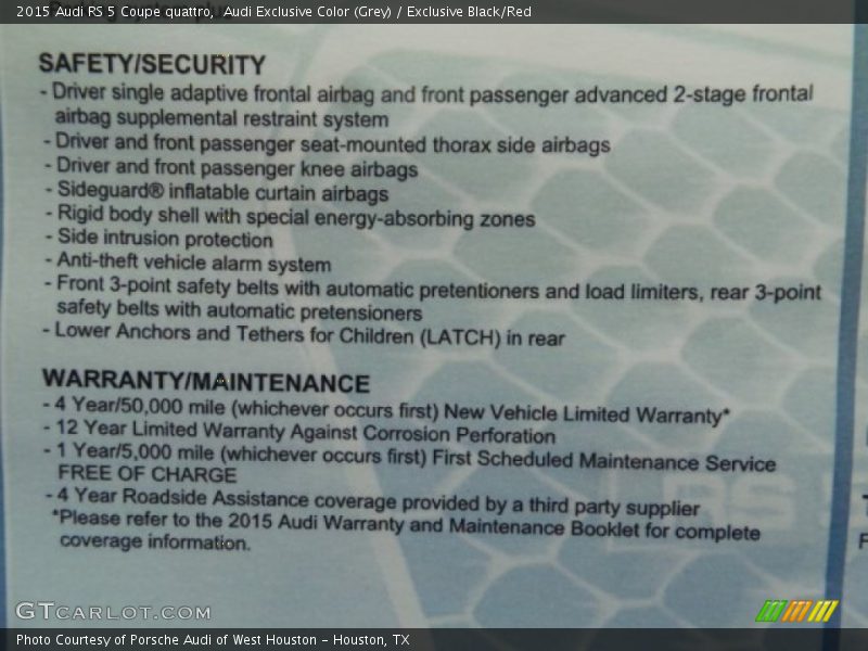  2015 RS 5 Coupe quattro Window Sticker