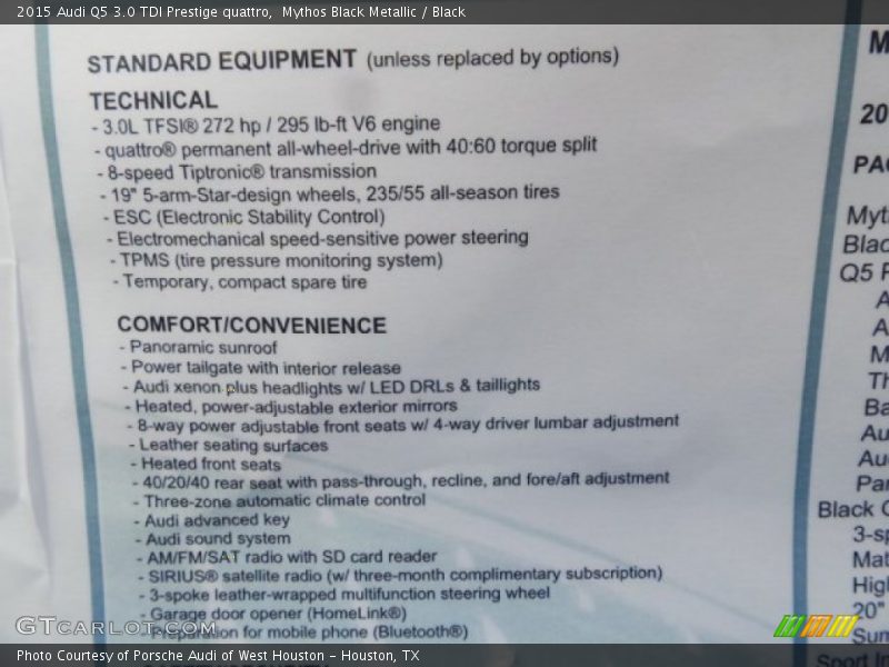  2015 Q5 3.0 TDI Prestige quattro Window Sticker