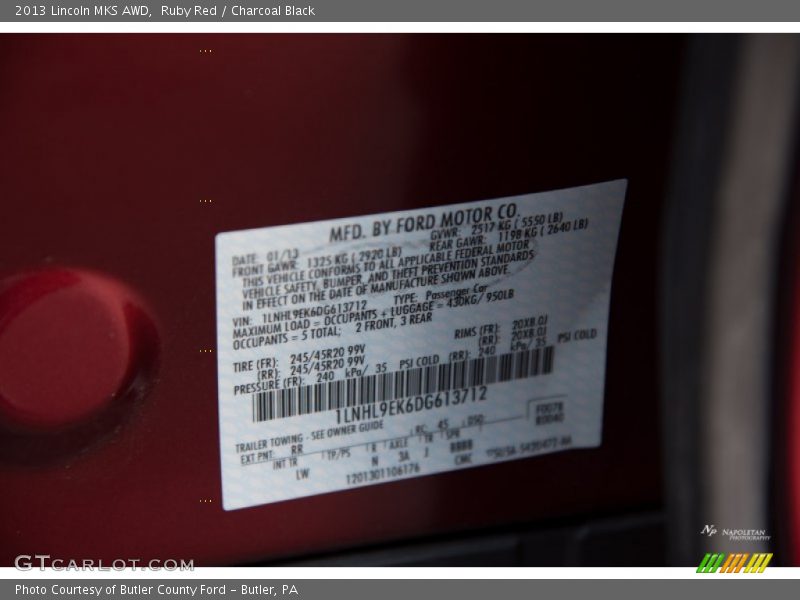 Ruby Red / Charcoal Black 2013 Lincoln MKS AWD