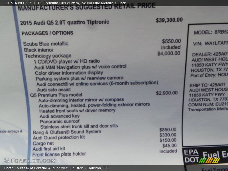 Scuba Blue Metallic / Black 2015 Audi Q5 2.0 TFSI Premium Plus quattro