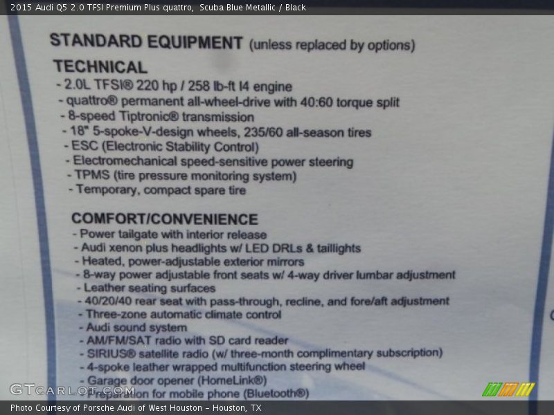 Scuba Blue Metallic / Black 2015 Audi Q5 2.0 TFSI Premium Plus quattro