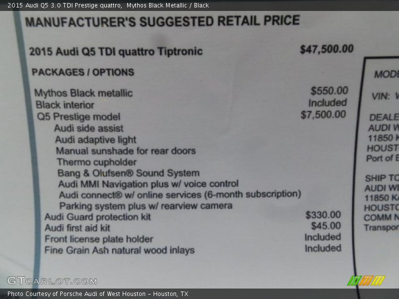  2015 Q5 3.0 TDI Prestige quattro Window Sticker