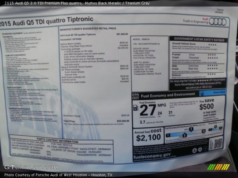 Mythos Black Metallic / Titanium Gray 2015 Audi Q5 3.0 TDI Premium Plus quattro