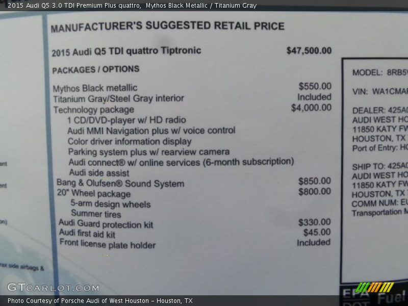 Mythos Black Metallic / Titanium Gray 2015 Audi Q5 3.0 TDI Premium Plus quattro