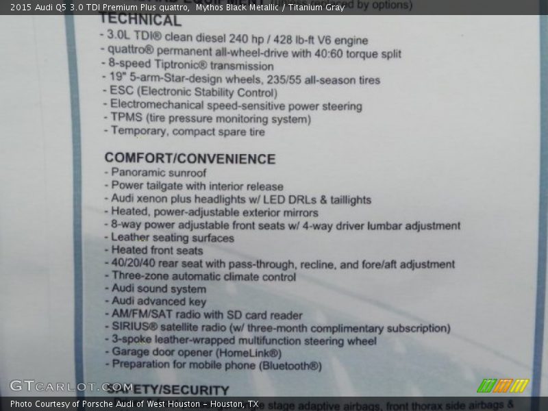 Mythos Black Metallic / Titanium Gray 2015 Audi Q5 3.0 TDI Premium Plus quattro