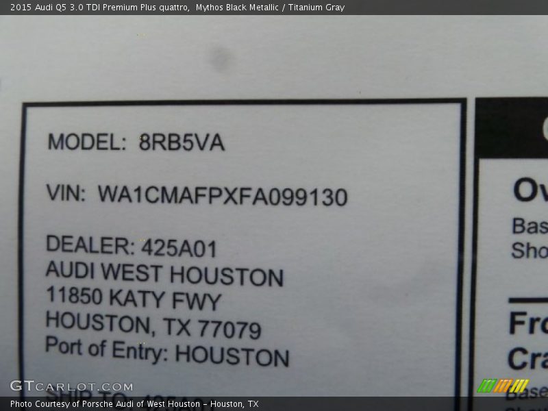 Mythos Black Metallic / Titanium Gray 2015 Audi Q5 3.0 TDI Premium Plus quattro