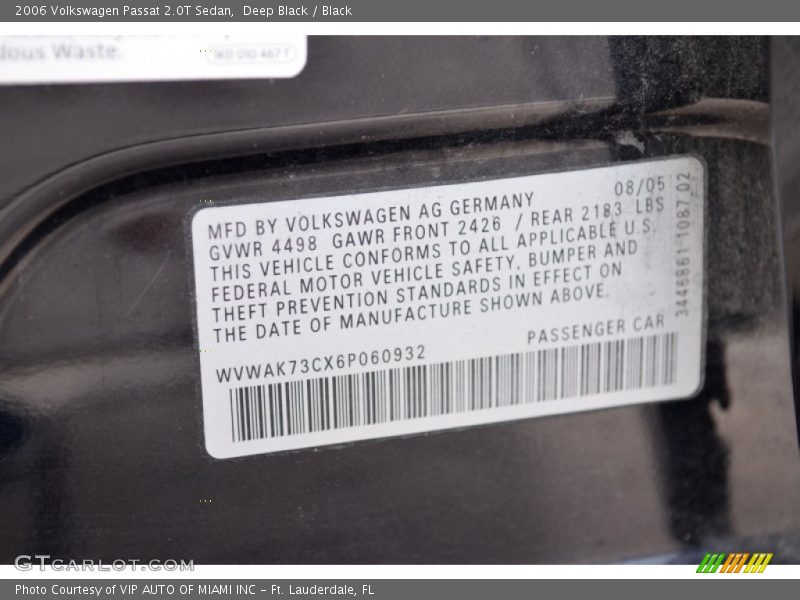 Deep Black / Black 2006 Volkswagen Passat 2.0T Sedan