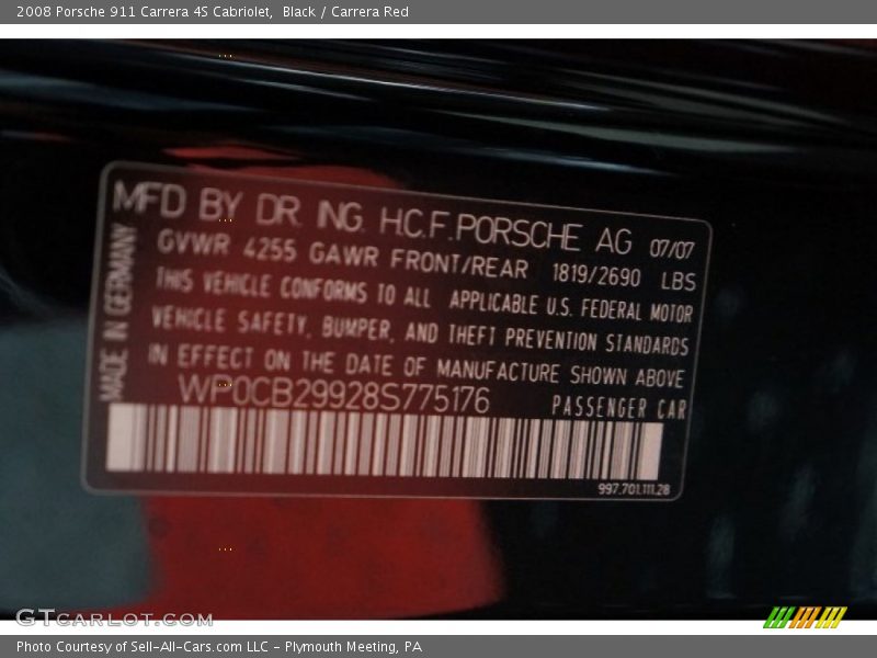 Black / Carrera Red 2008 Porsche 911 Carrera 4S Cabriolet