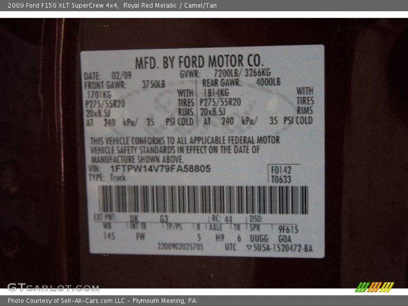 Royal Red Metallic / Camel/Tan 2009 Ford F150 XLT SuperCrew 4x4
