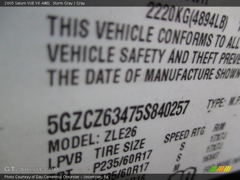 Storm Gray / Gray 2005 Saturn VUE V6 AWD