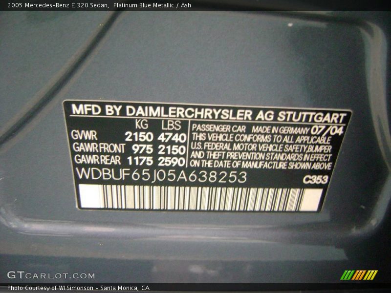Platinum Blue Metallic / Ash 2005 Mercedes-Benz E 320 Sedan