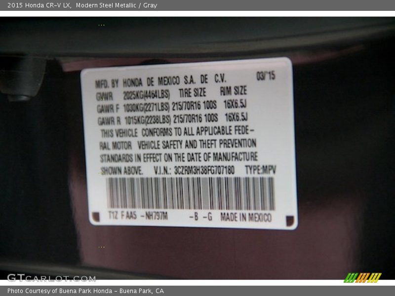 Modern Steel Metallic / Gray 2015 Honda CR-V LX