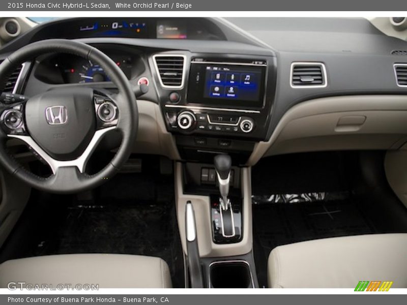 White Orchid Pearl / Beige 2015 Honda Civic Hybrid-L Sedan