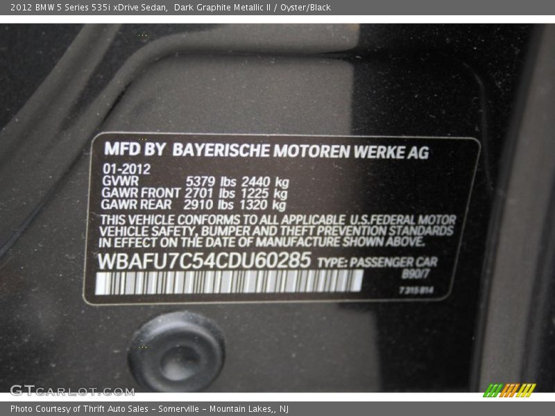 Dark Graphite Metallic II / Oyster/Black 2012 BMW 5 Series 535i xDrive Sedan