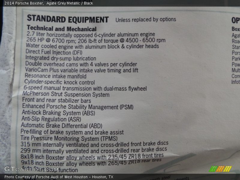 Agate Grey Metallic / Black 2014 Porsche Boxster